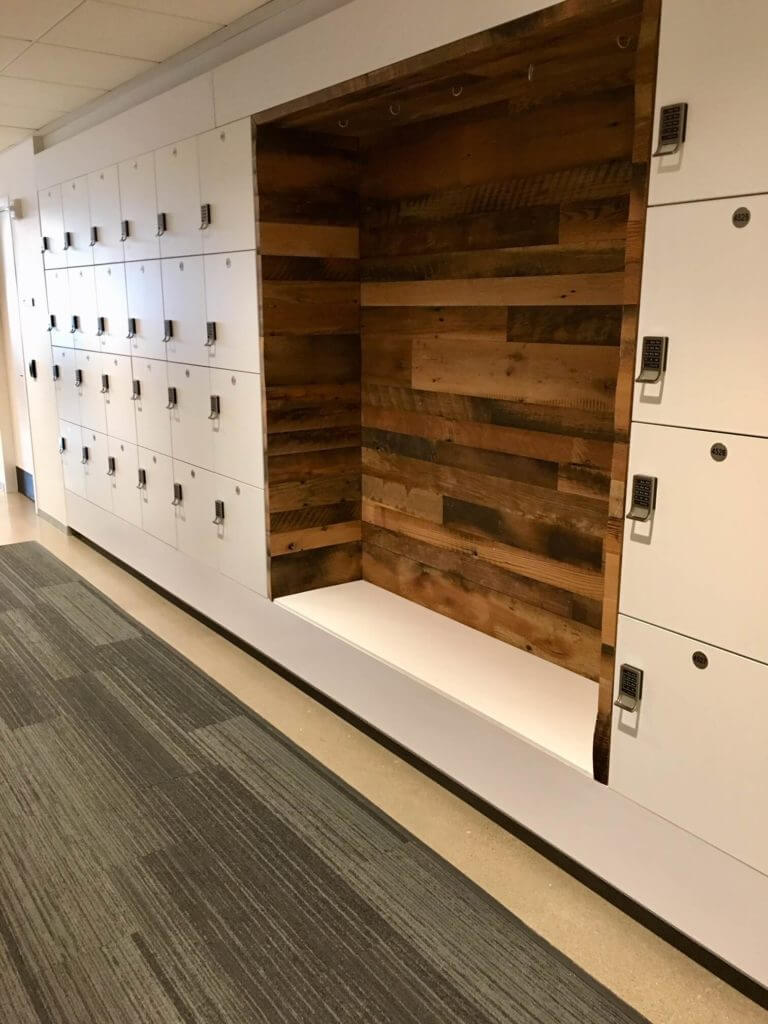 LSmart Storage Systems Maryland locker wall with Bench