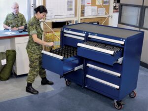 Service member using the Rousseau Metal Cabinet